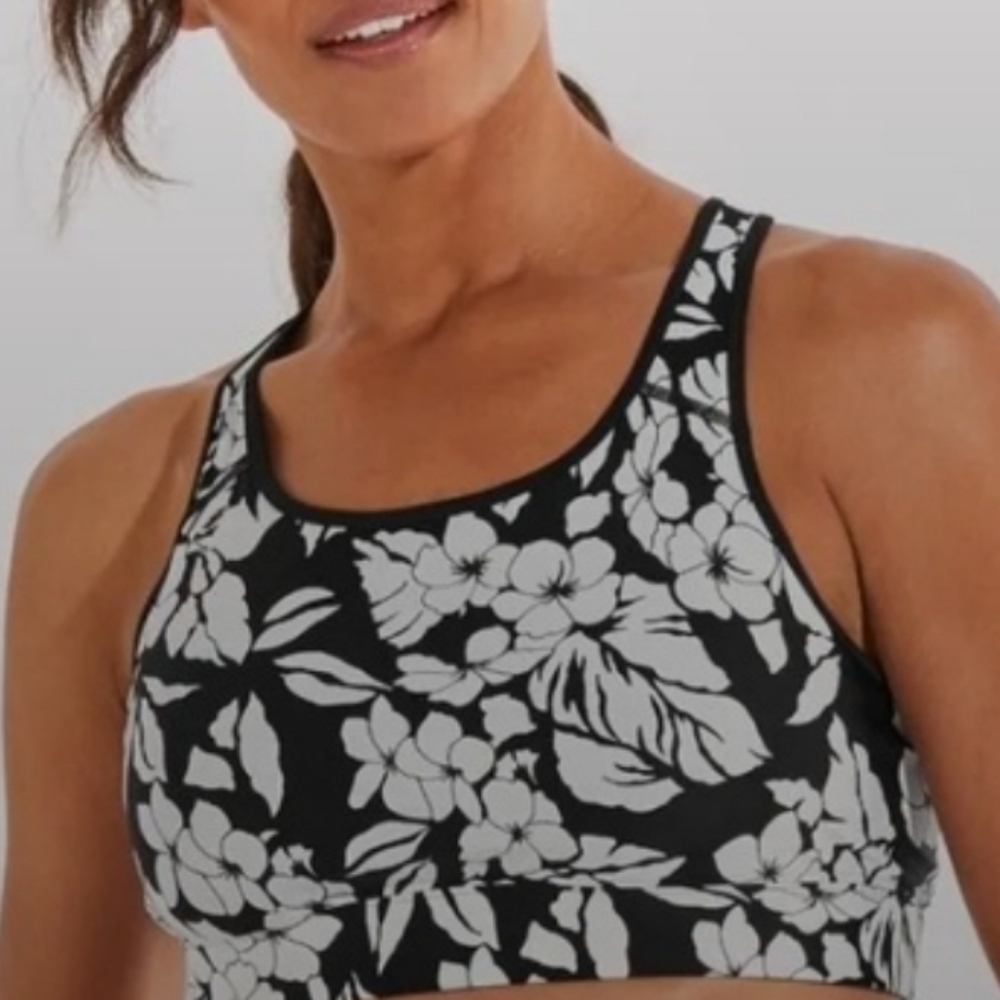coolibar upf 50+ Black and White Floral bathing suit top  style 03300 size S